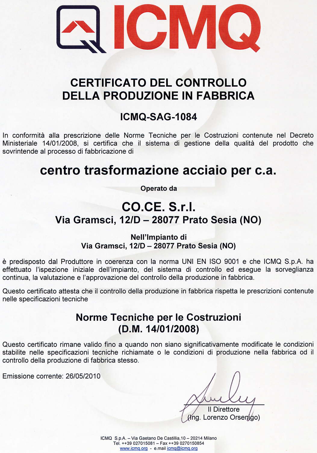 Certificato Ferro ICMQ